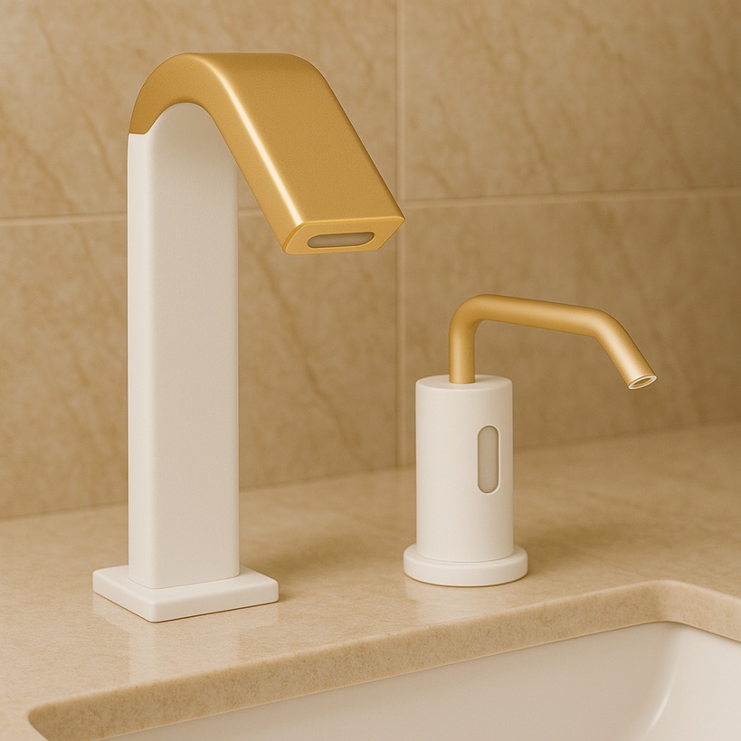 Solid brass automatic faucet with polished metallic finish